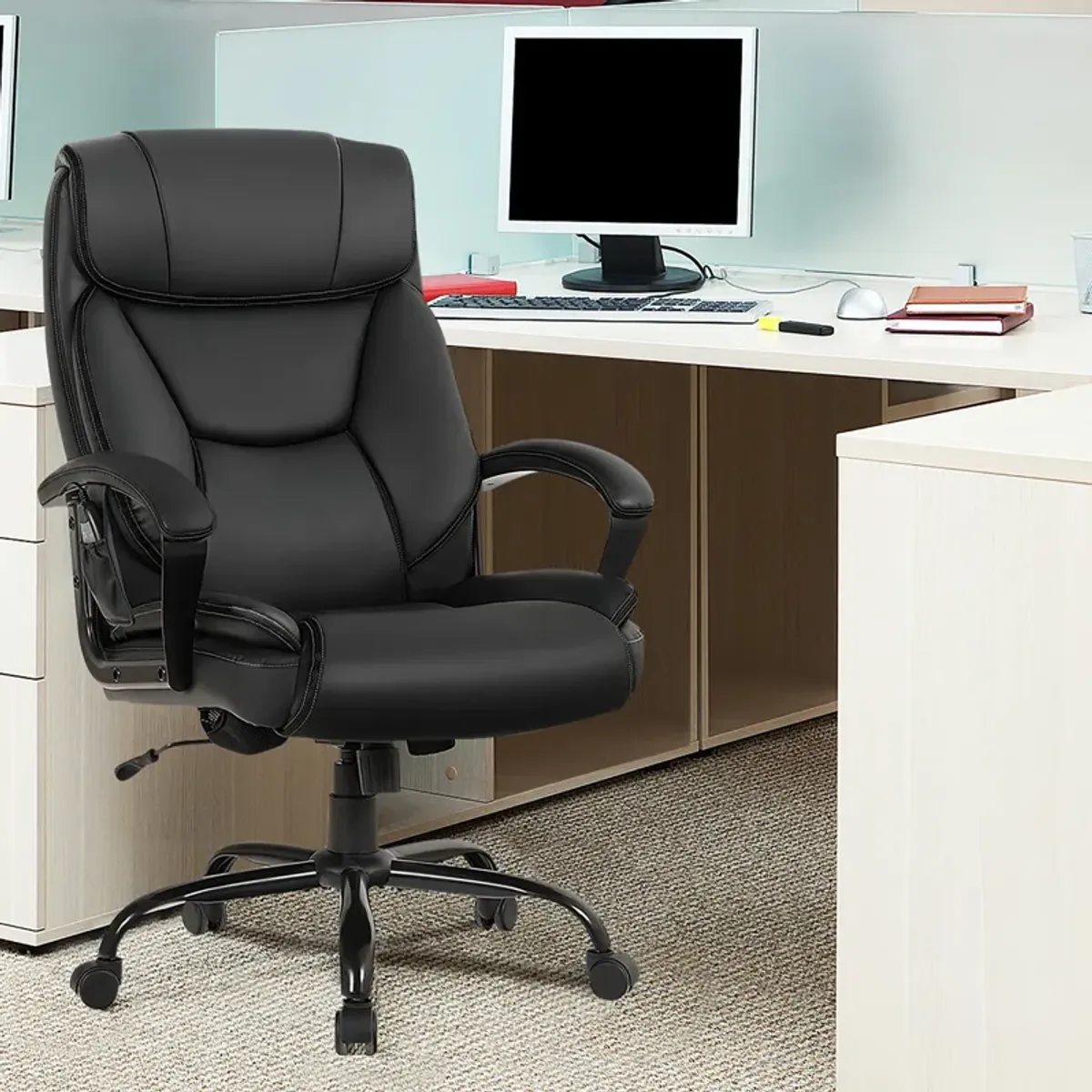 Costway Big & Tall 500lb Massage Office Chair E xecutive PU Leather Computer Desk Chair