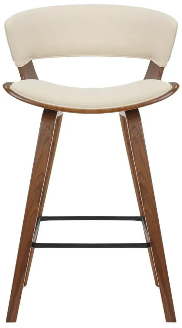 27 Inches Saddle Seat Leatherette Counter Stool, Cream and Brown - Benzara