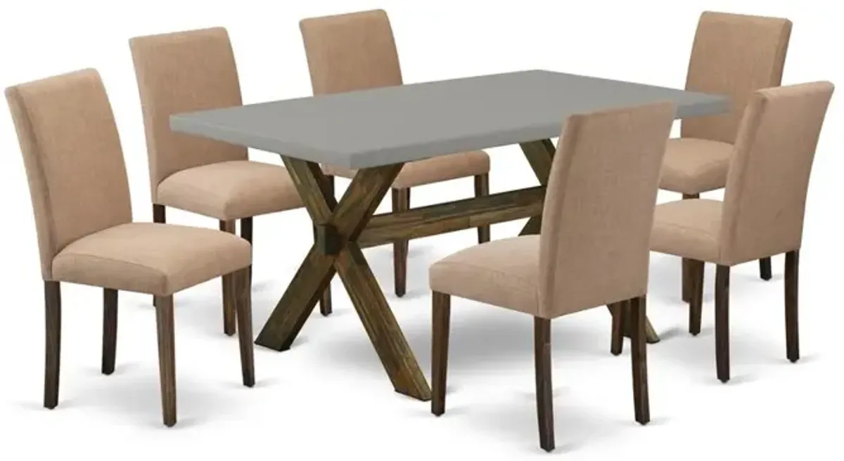 East-West Furniture 7-Pc dining room table set Includes 6 Mid Century Modern Chairs with Upholstered Seat and High Back and a Rectangular Dining Room Table - Distressed Jacobean Finish