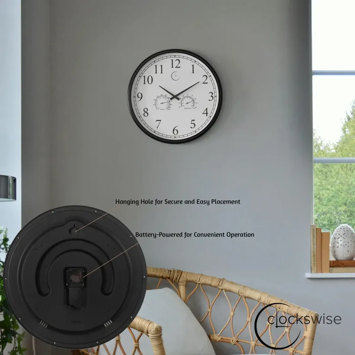 18" Outdoor Wall Clock Thermometer Combo