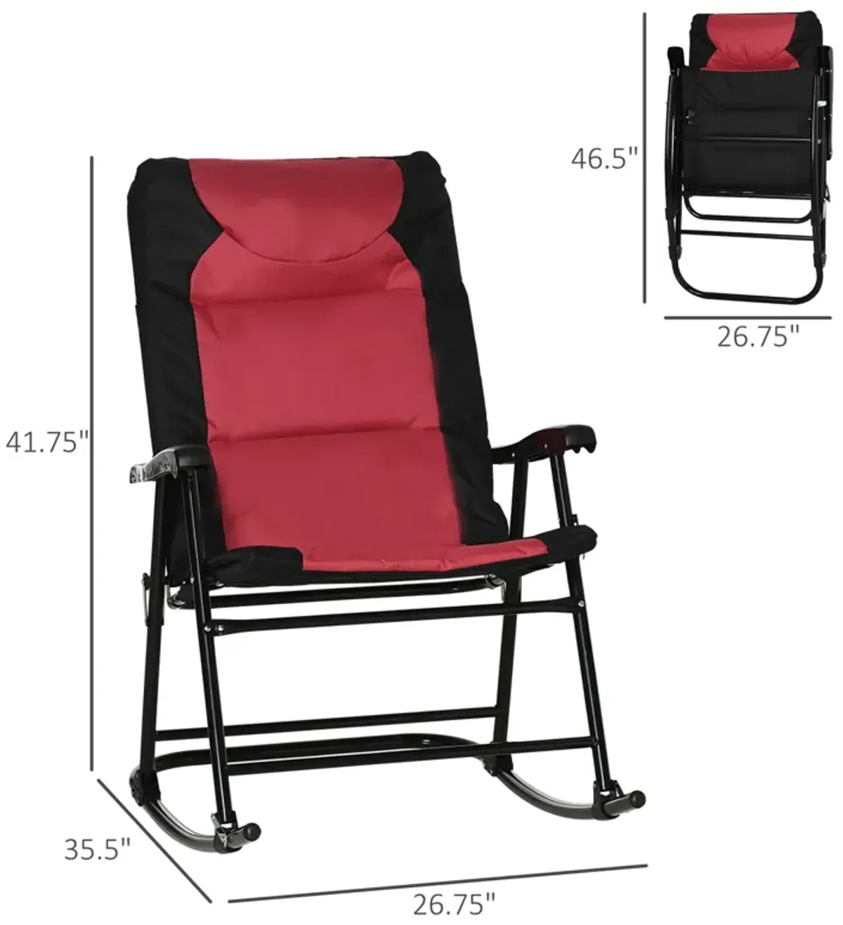 Red/Black Porch Duo: 2-Piece Padded Rocking Chair Set