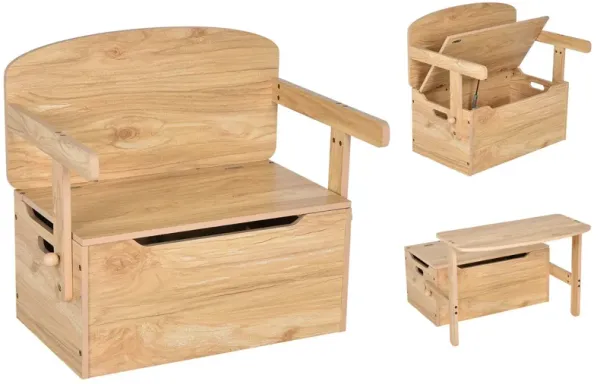 3-in-1 Kids Convertible Storage Bench Wood Activity Table and Chair Set