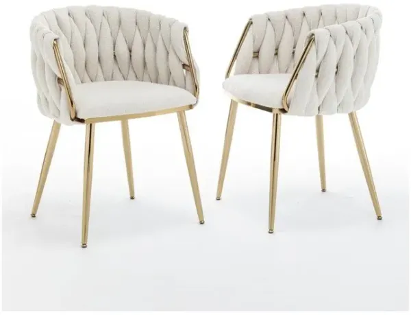 Best Quality Furniure Cream Boucle Fabric With Gold Base Side Chairs, Set Of 2