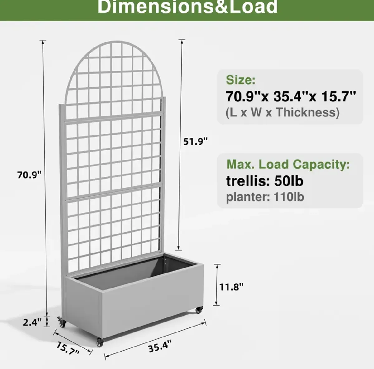 71*35.5 Archerd Metal Planter Box with Trellis