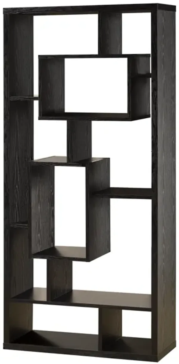 Asymmetrical Cube Black Book Case with Shelves - Benzara