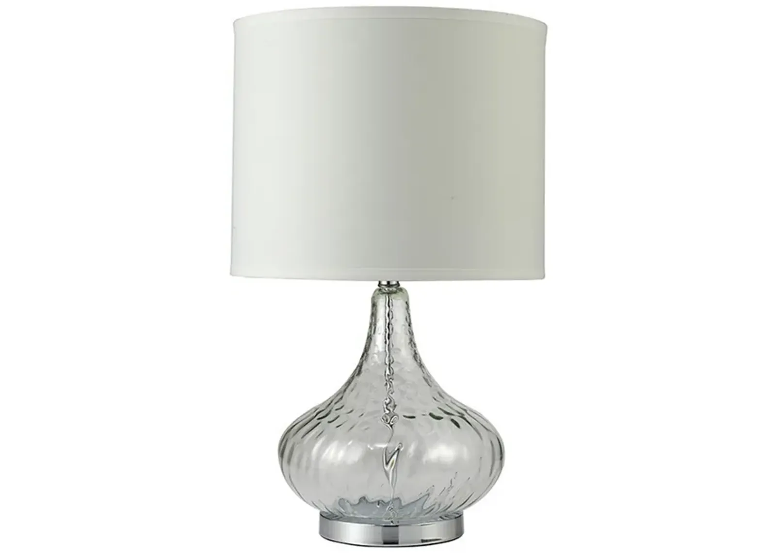 Table Lamp with Pot Bellied Glass Body, Clear and White-Benzara