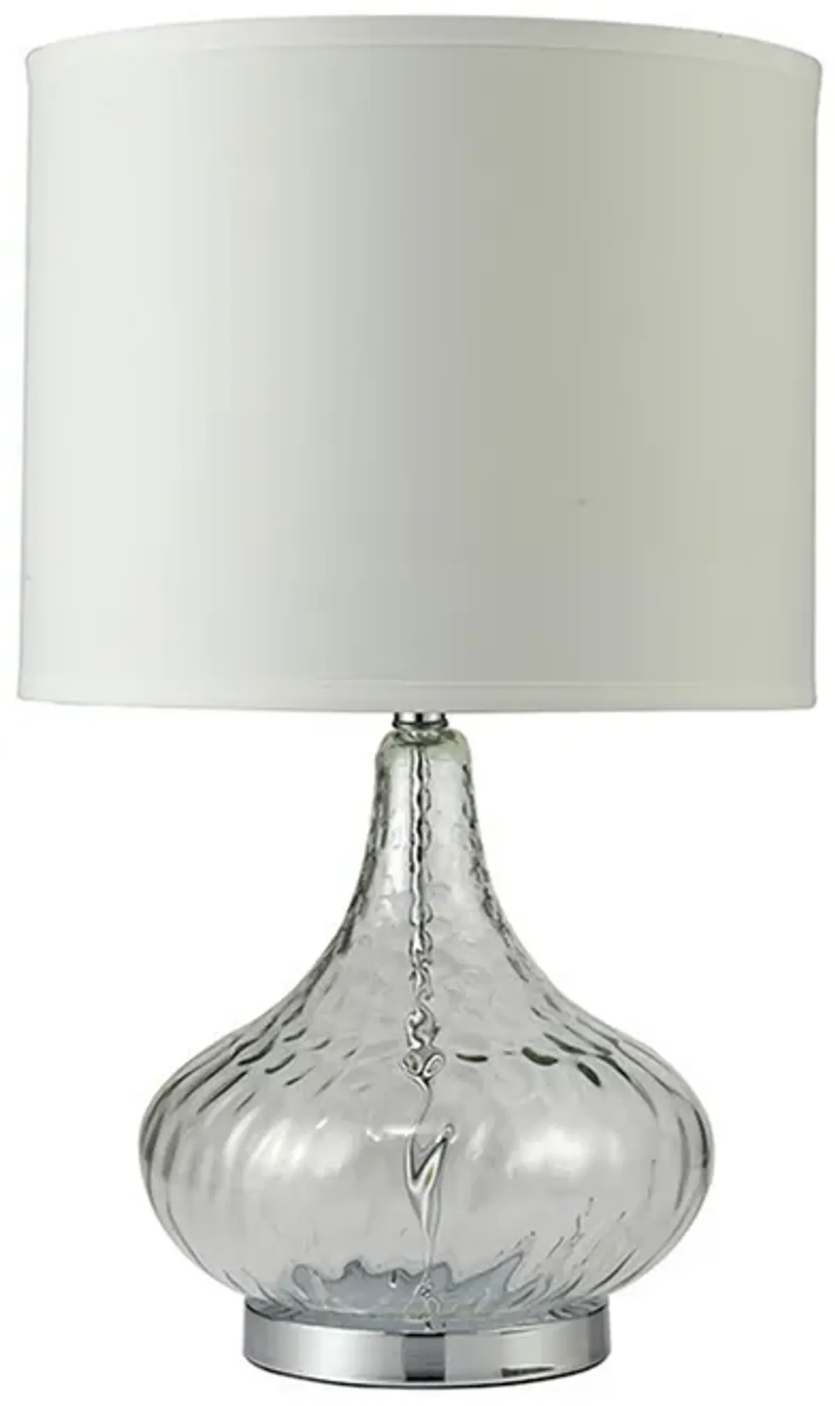 Table Lamp with Pot Bellied Glass Body, Clear and White-Benzara