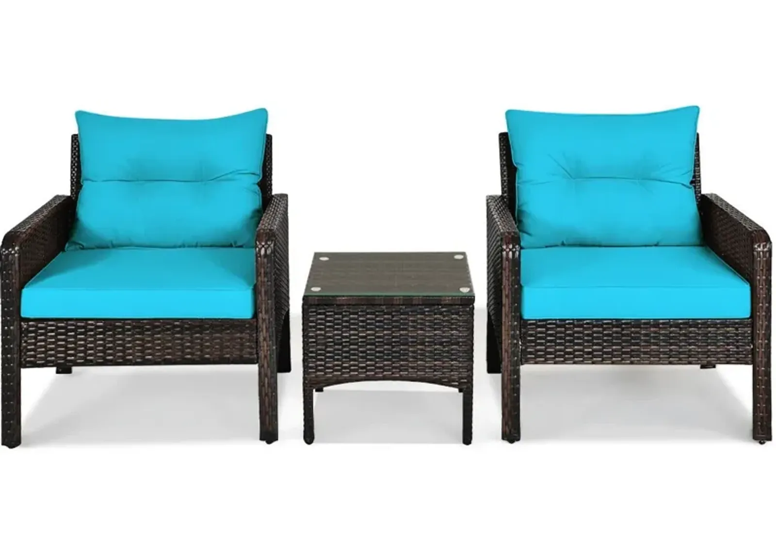 3 Pieces Outdoor Patio Rattan Conversation Set with Seat Cushions