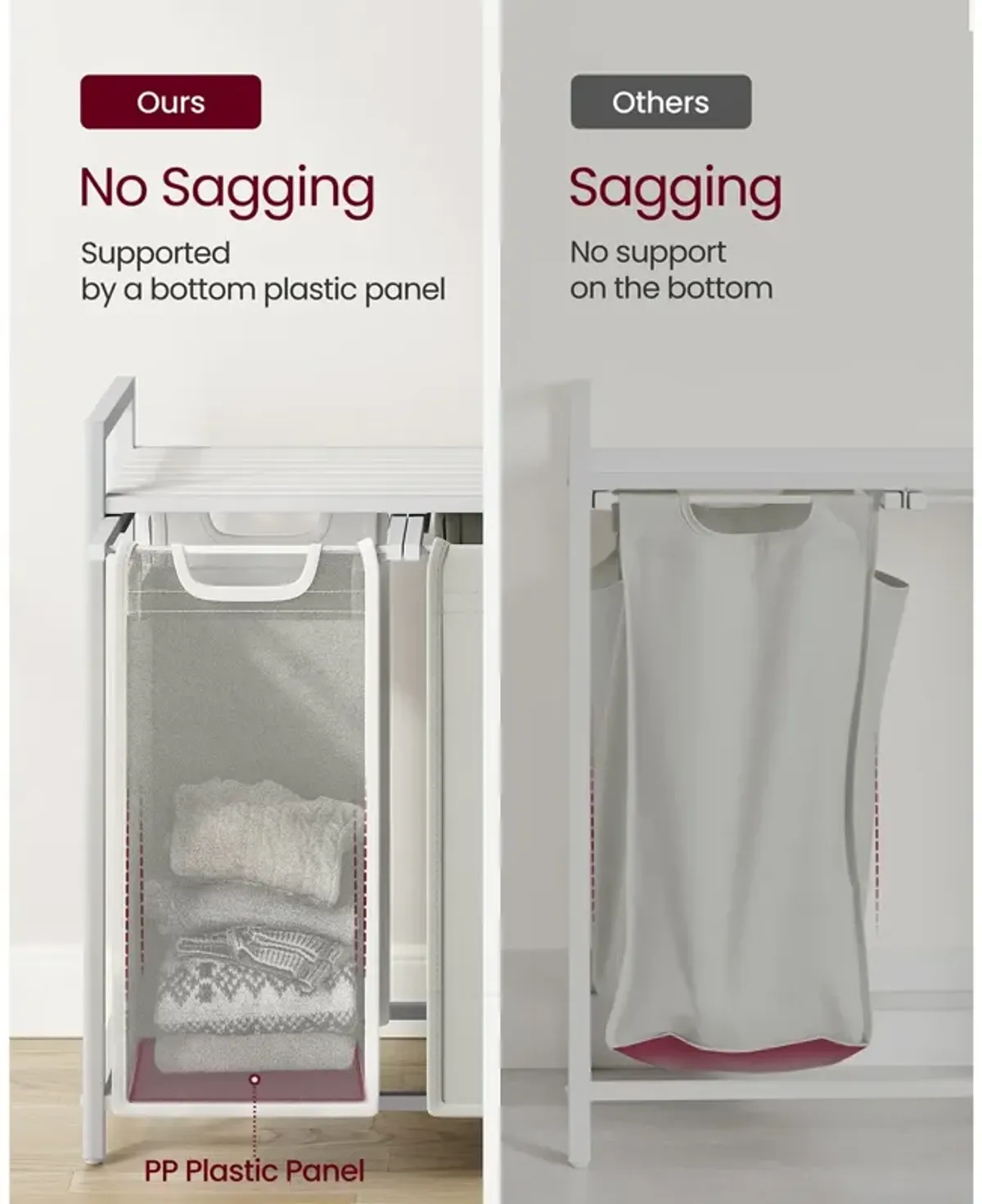 Laundry Hamper with 3 Pull-Out Removable Bags, 3 x 10 Gallons (38L)