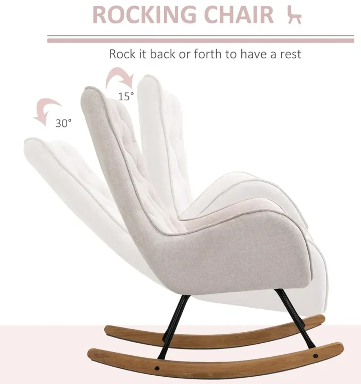 Cream White Retro Rocker: Mid-Century Tufted Wingback Chair