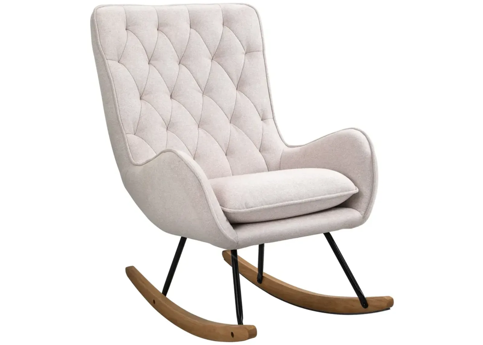 Cream White Retro Rocker: Mid-Century Tufted Wingback Chair