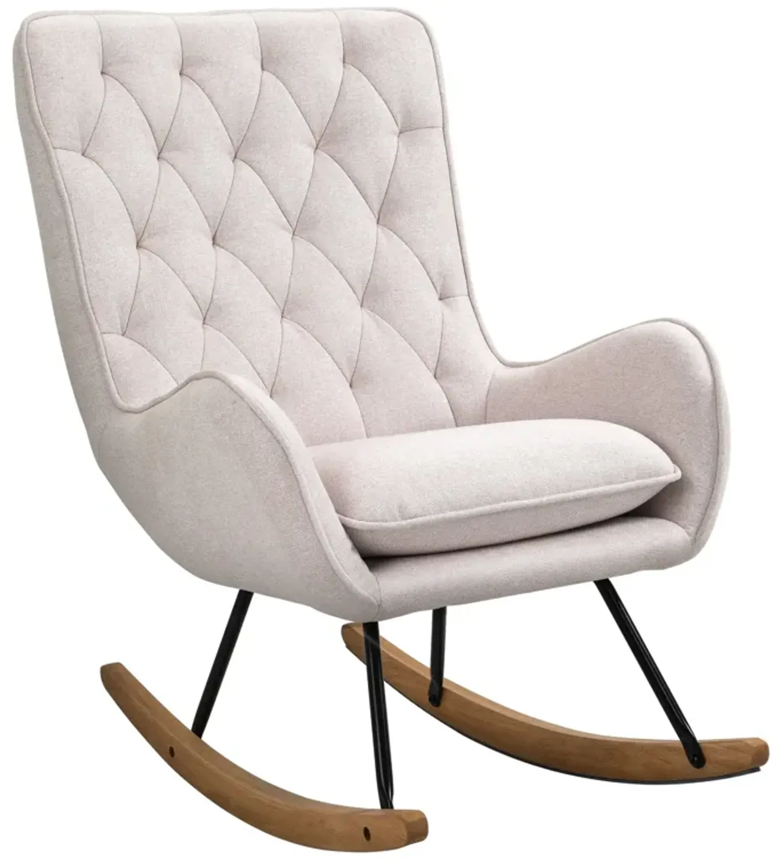 Cream White Retro Rocker: Mid-Century Tufted Wingback Chair