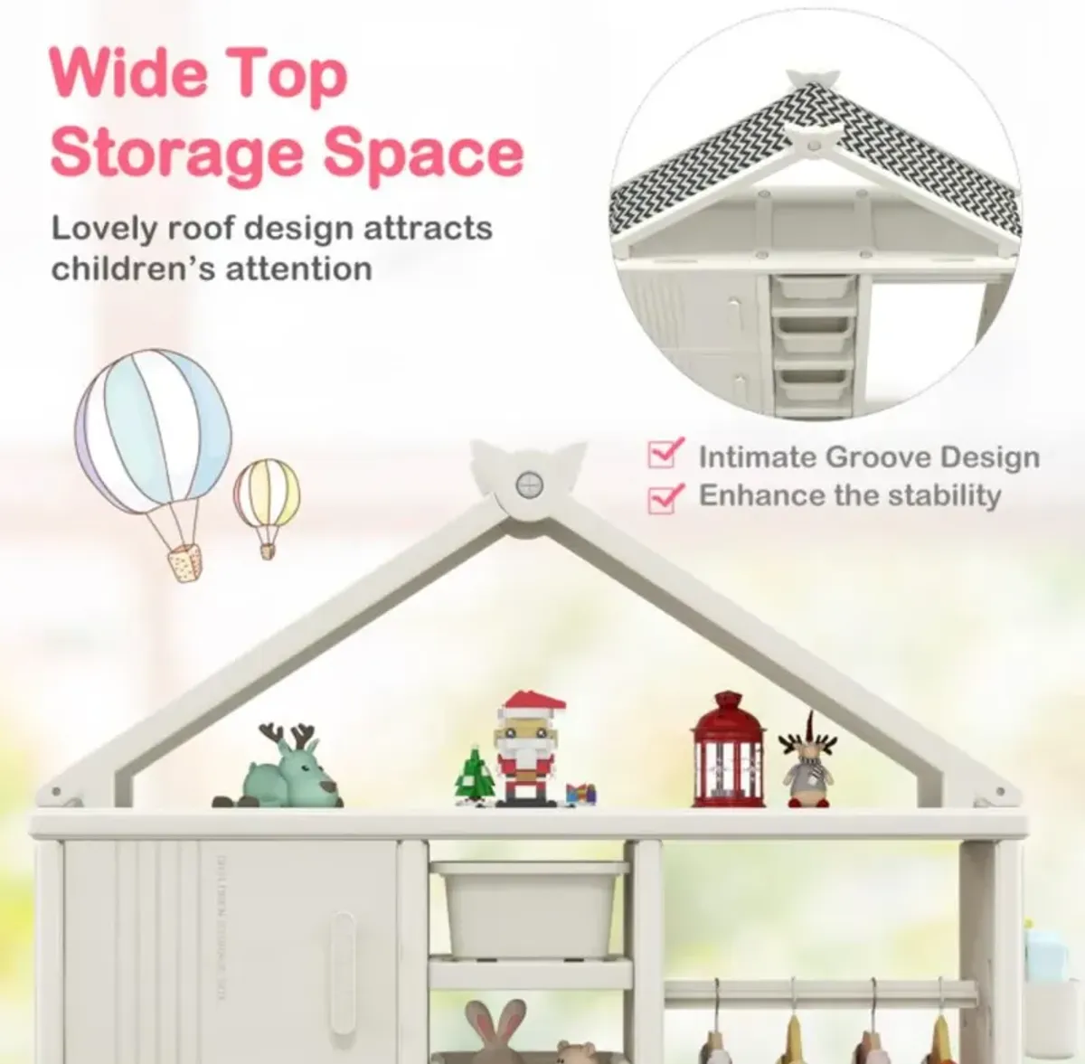 Hivvago Kids Costume Storage Closet with Storage Bins and Shelves and Side Baskets for Kids Room