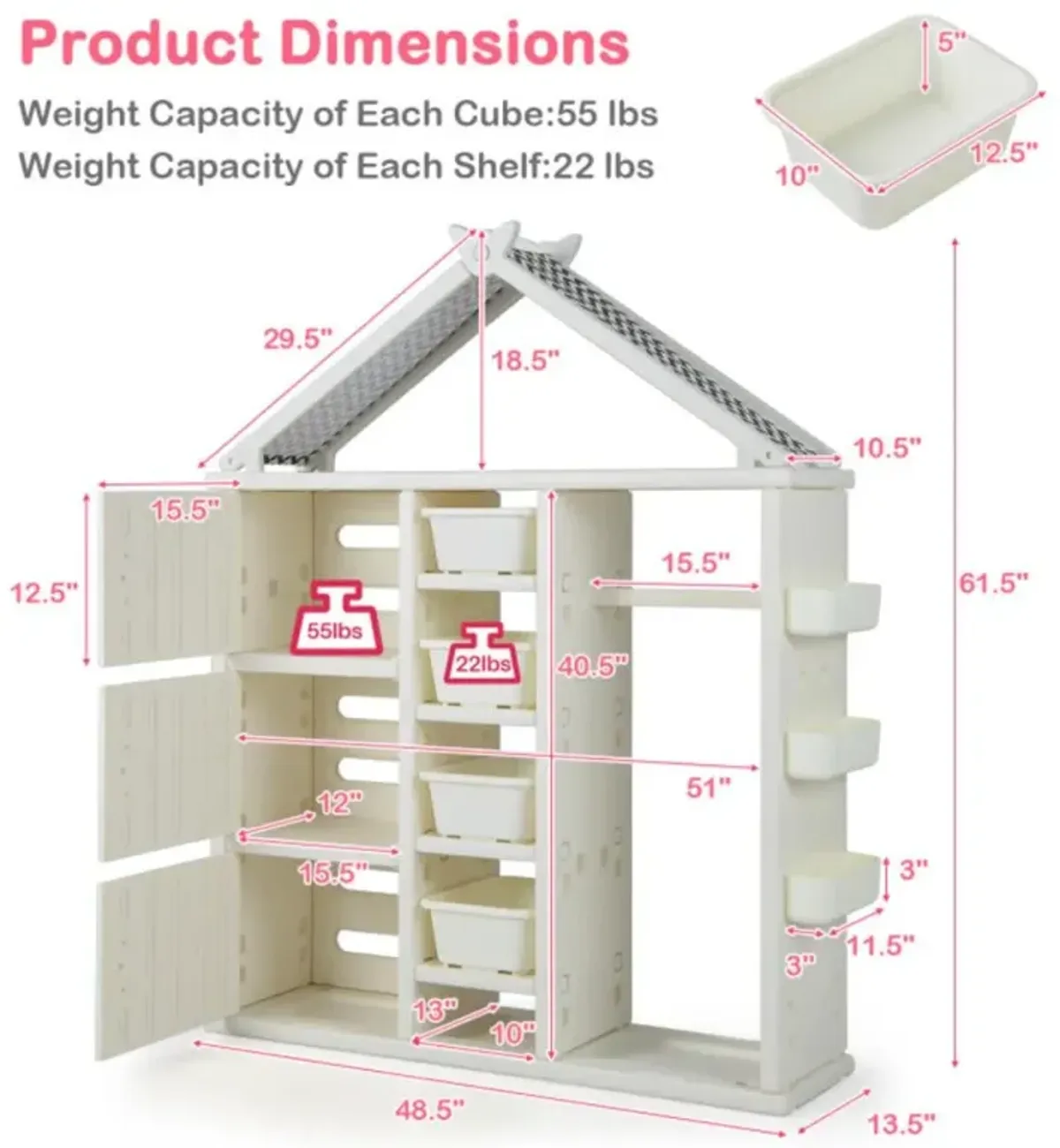 Hivvago Kids Costume Storage Closet with Storage Bins and Shelves and Side Baskets for Kids Room