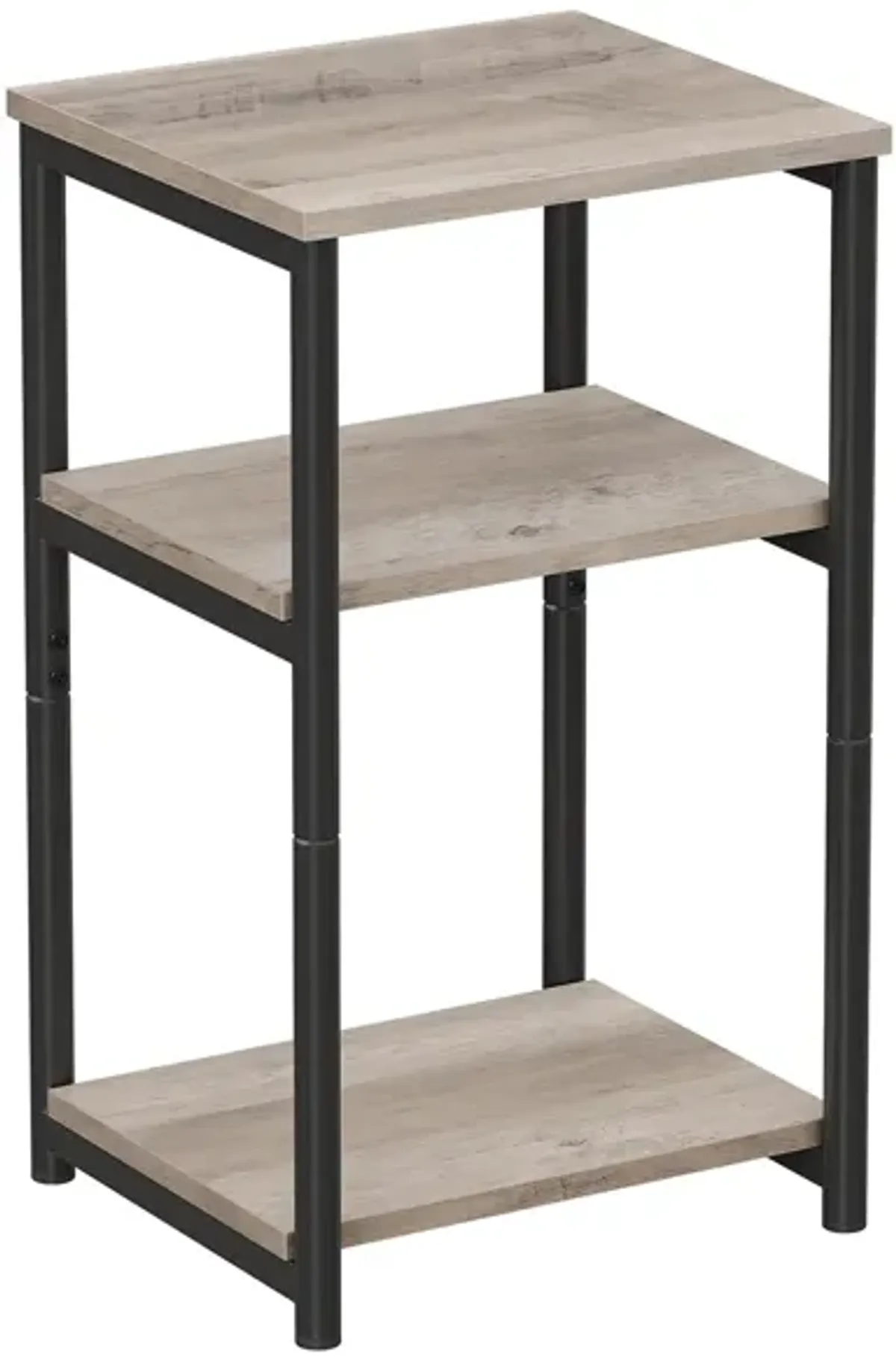Tall Slim Side Table with Storage Shelves and Steel Frame for Living Room or Bedroom`