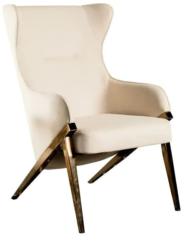 Arlo 33 Inch Accent Chair, Contoured Wingback, Beige Vegan Leather-Benzara