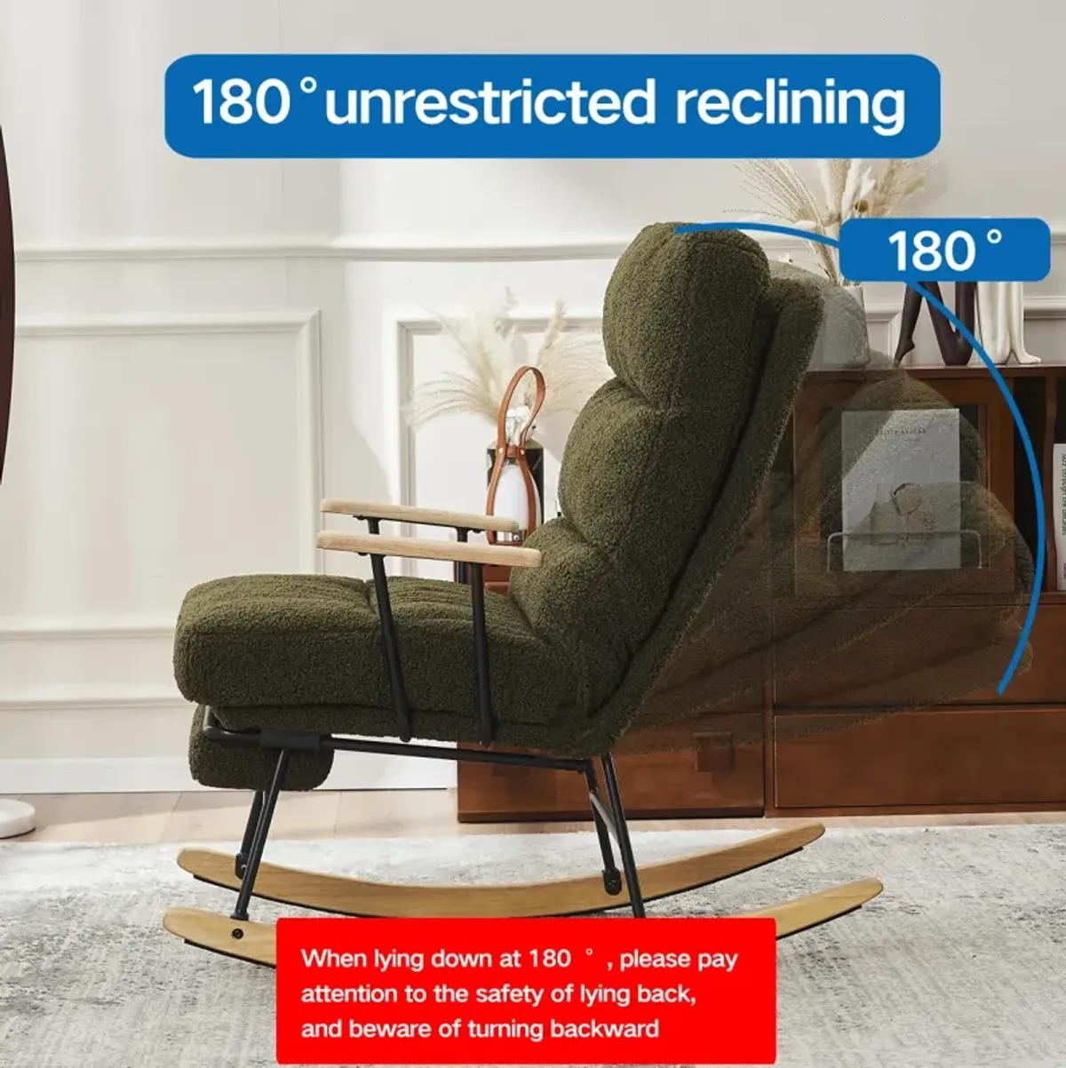 Modern Green Gliding Rocking Chair with Retractable Footrest