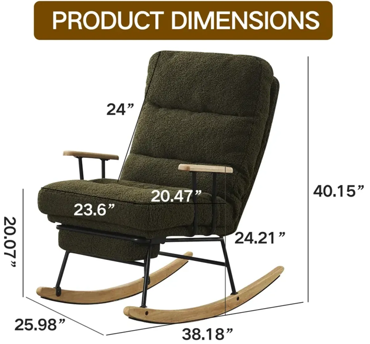 Modern Green Gliding Rocking Chair with Retractable Footrest