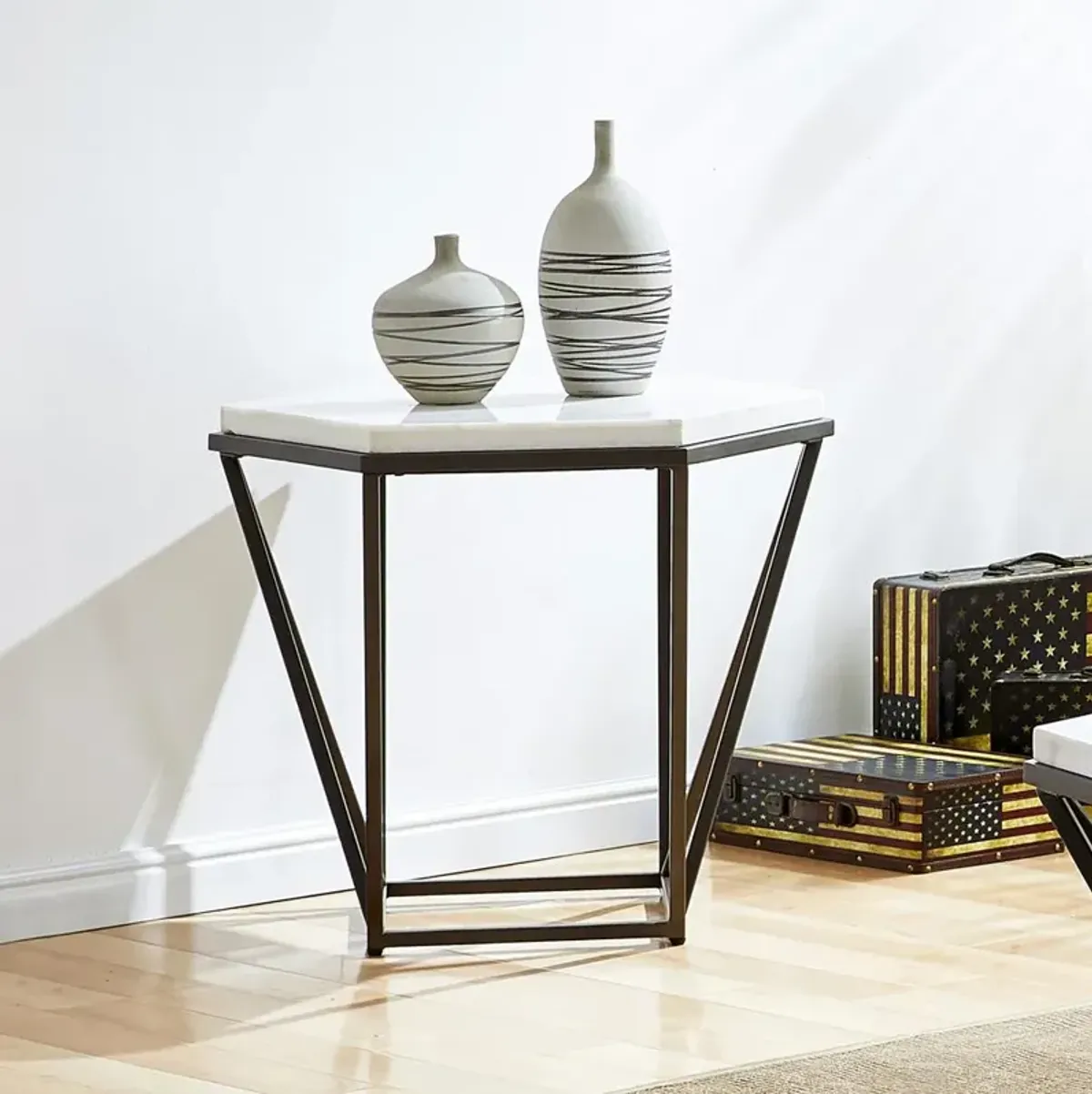 Corvus White Marble Top End Table
