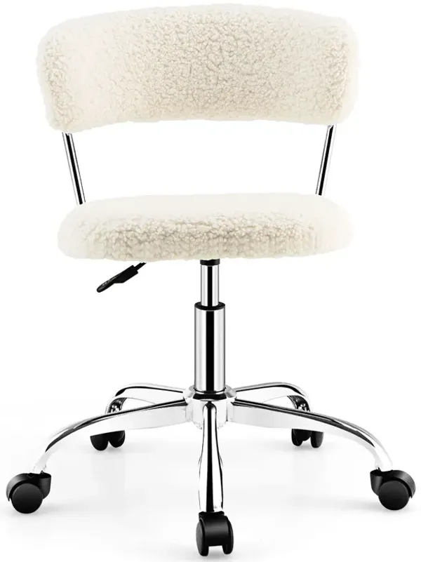 Costway Computer Desk Chair Adjustable Faux Fur Office Chair Swivel Vanity Chair White