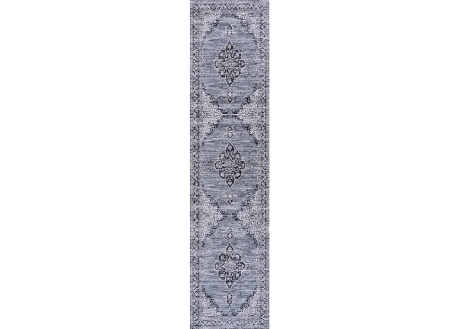 Wincer Chenille Cottage Medallion Machine-Washable Navy/Gray/Black 2 ft. x 8 ft. Runner Rug