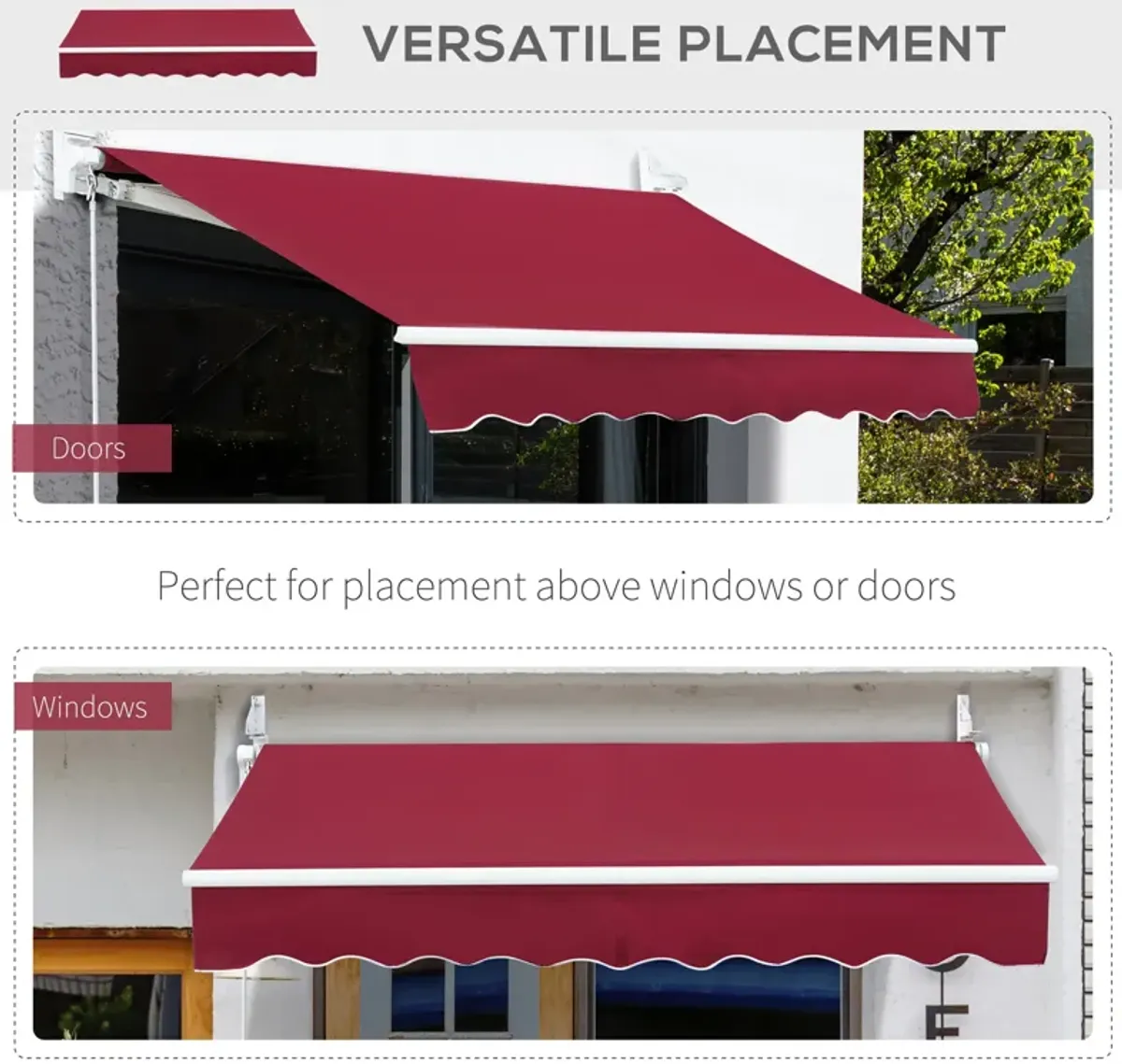 Wine Red Patio Cover: 8'x7' Retractable Awning with Crank Handle