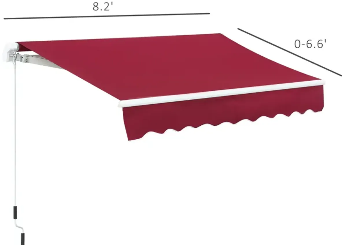 Wine Red Patio Cover: 8'x7' Retractable Awning with Crank Handle