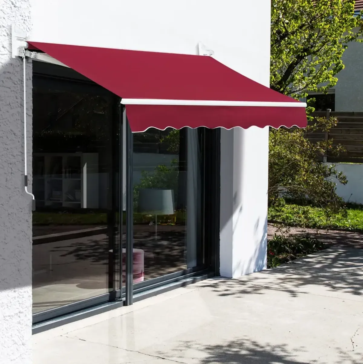 Wine Red Patio Cover: 8'x7' Retractable Awning with Crank Handle