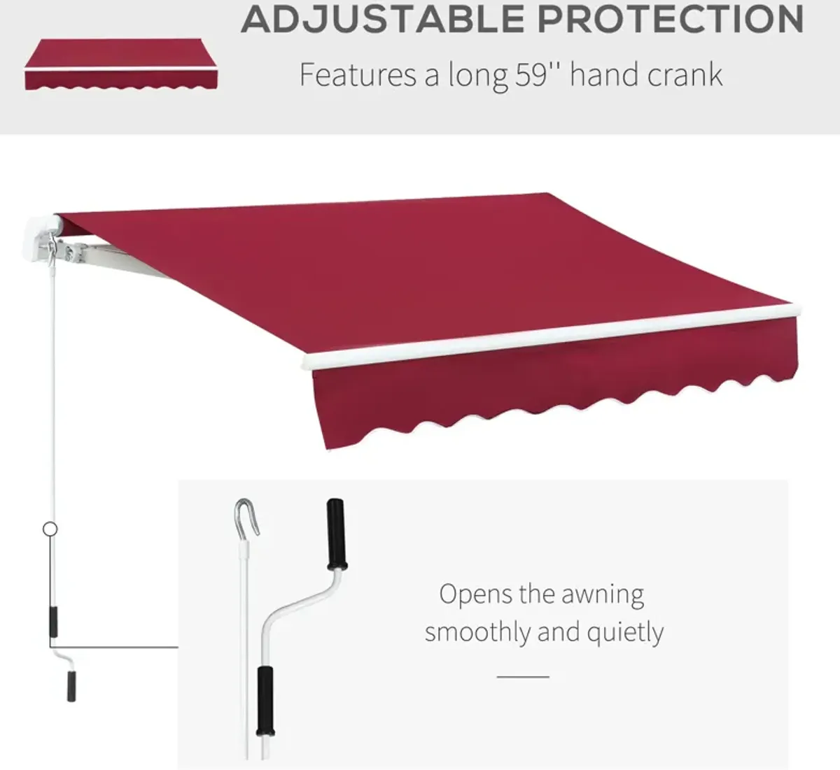 Wine Red Patio Cover: 8'x7' Retractable Awning with Crank Handle