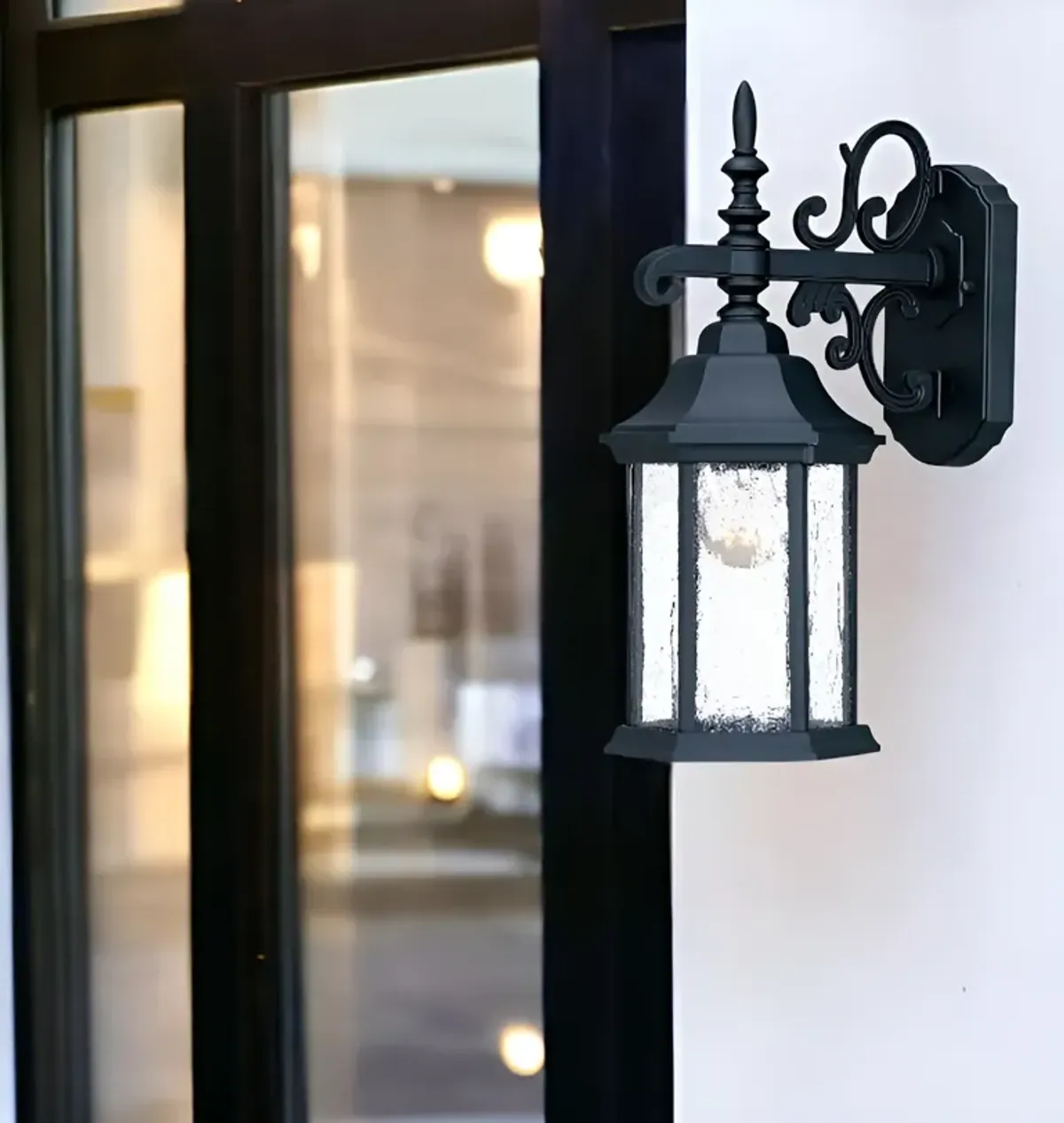 Hivvago Narrow Matte Black Domed Hanging Lantern Wall Light