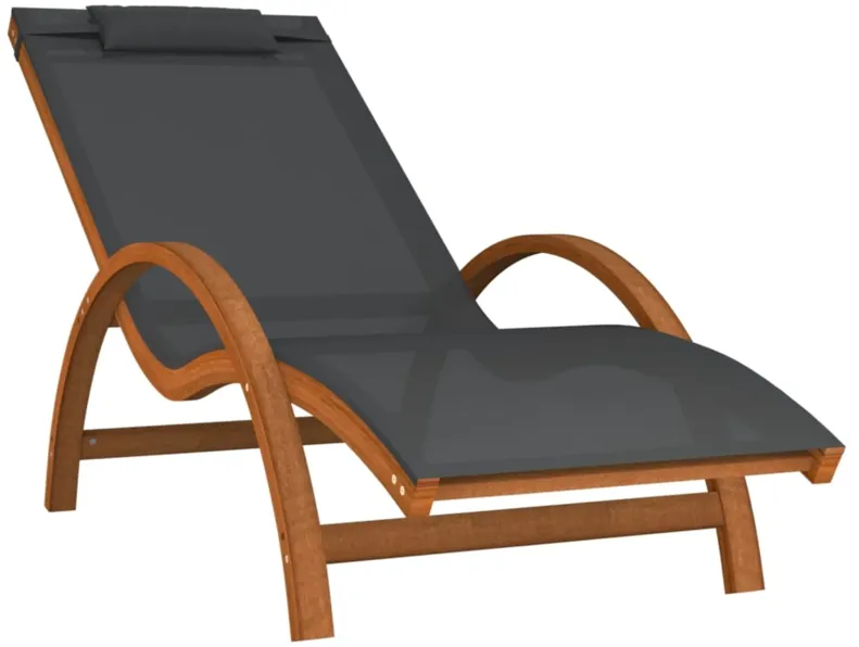 vidaXL Textilene Sun Lounger with Pillow - Outdoor Relaxation Patio Furniture, Solid Poplar Wood Frame, Comfortable Backrest and Armrests - Gray