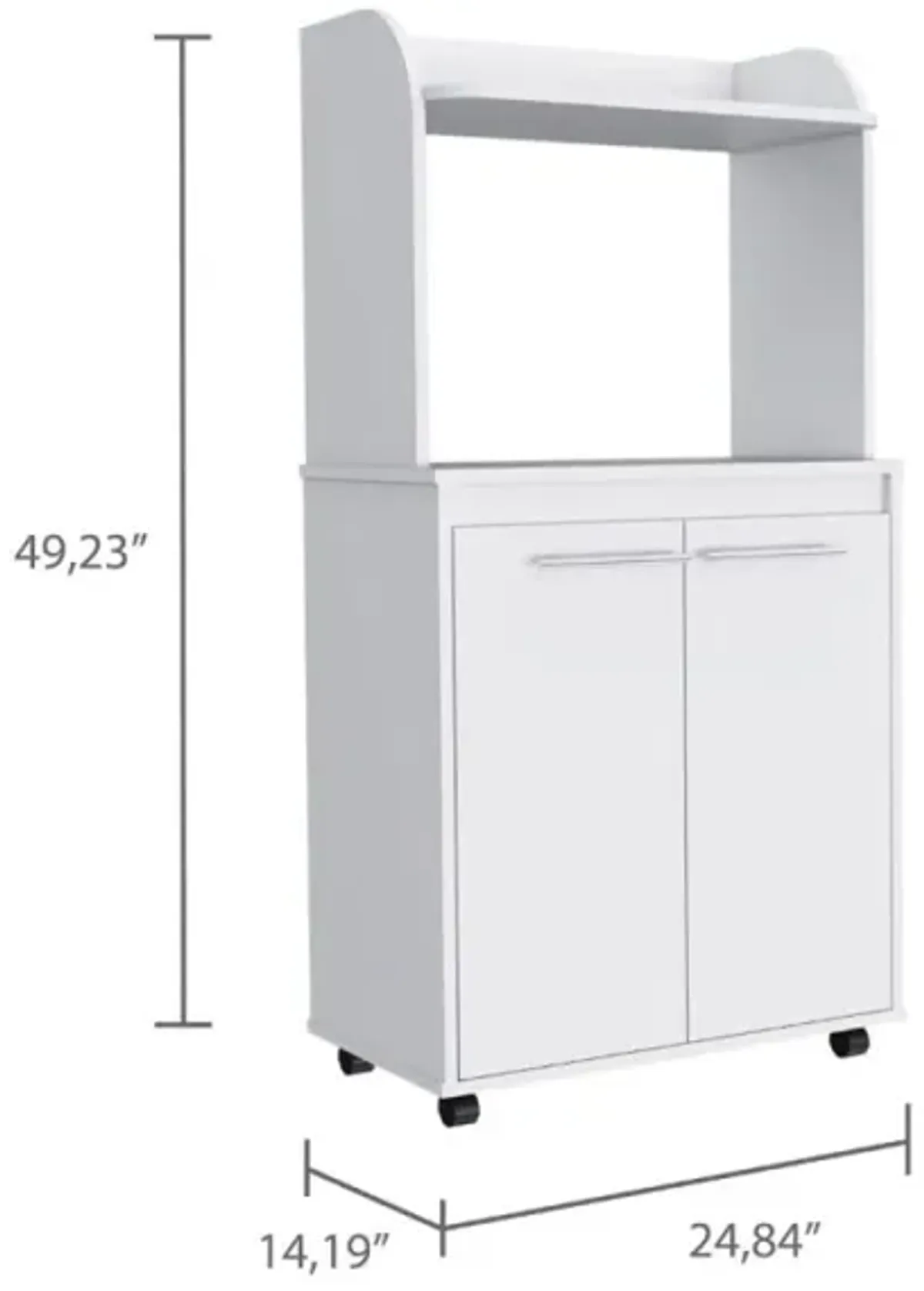 Kira Kitchen Kart, Double Door Cabinet, One Open Shelf, Two Interior Shelves - White