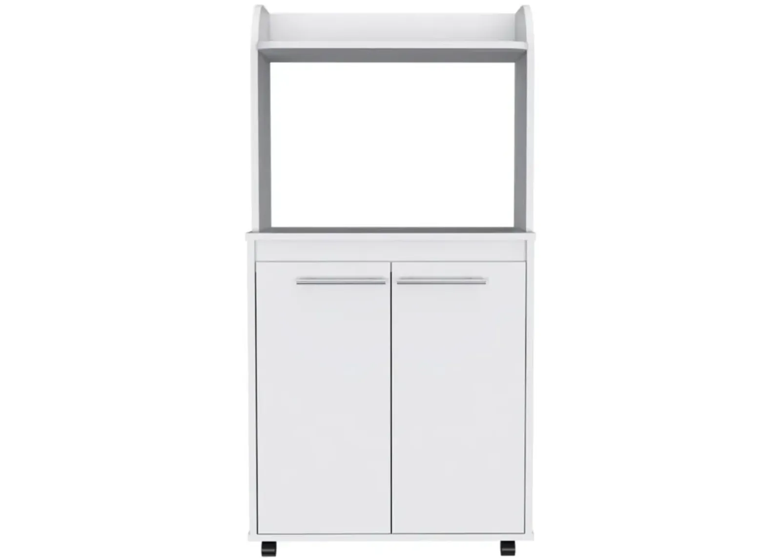 Kira Kitchen Kart, Double Door Cabinet, One Open Shelf, Two Interior Shelves - White