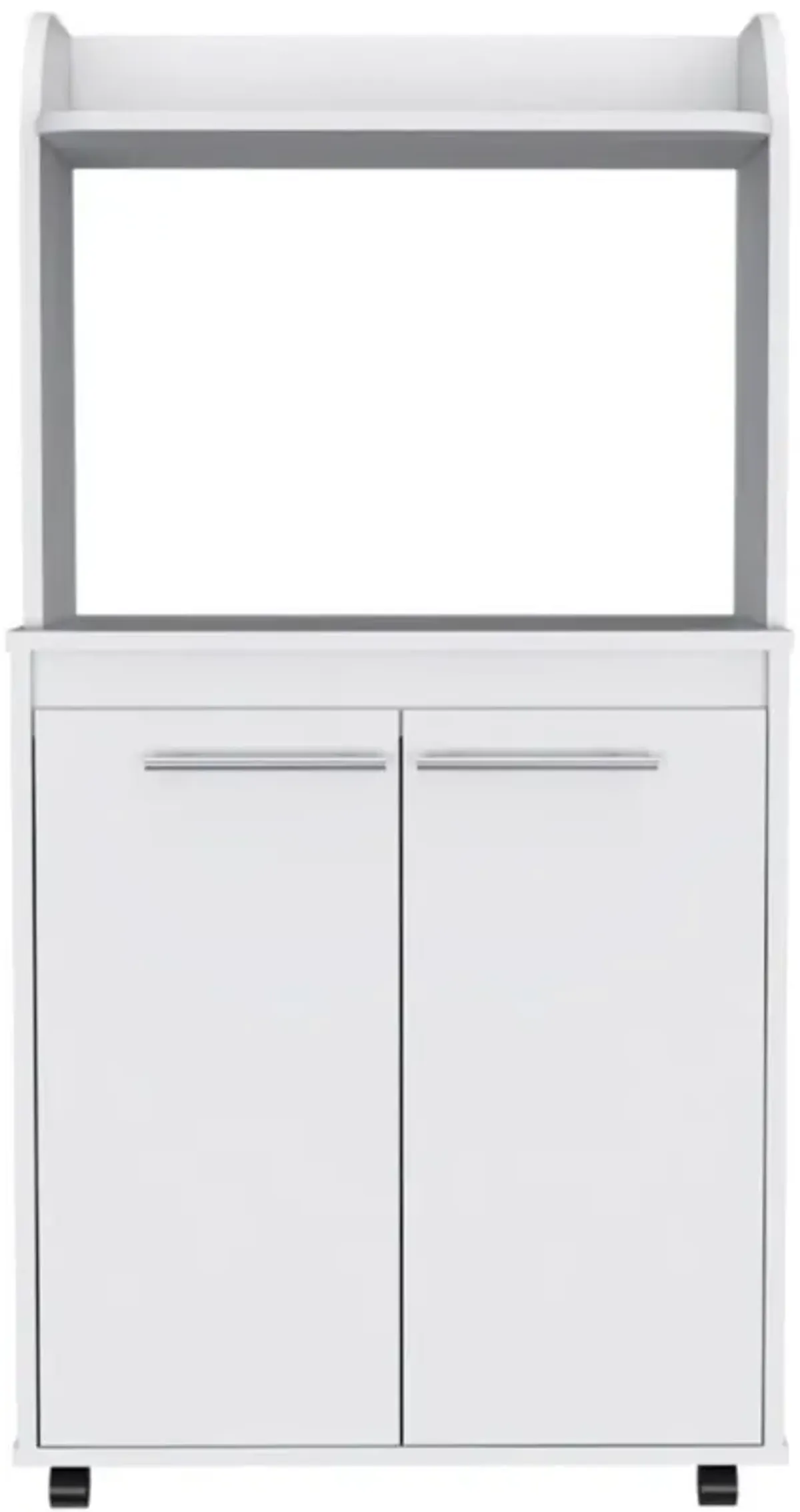 Kira Kitchen Kart, Double Door Cabinet, One Open Shelf, Two Interior Shelves - White