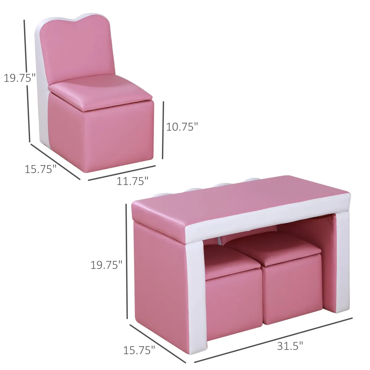 Pink Kiddie Convertible: 2-in-1 Sofa Chair Set with Storage