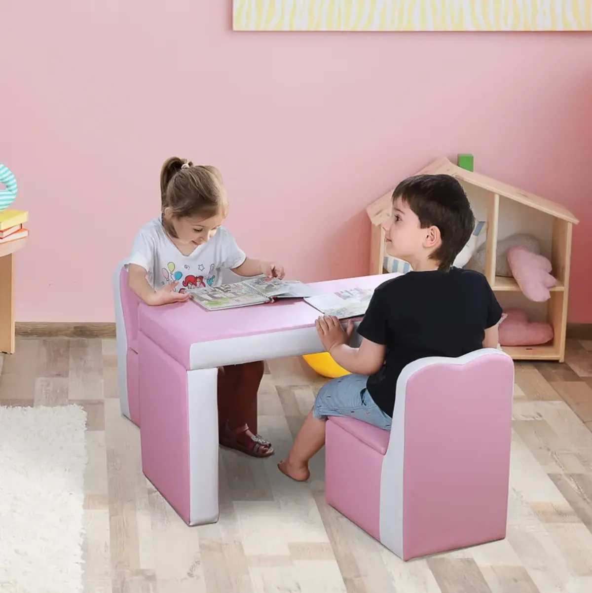 Pink Kiddie Convertible: 2-in-1 Sofa Chair Set with Storage