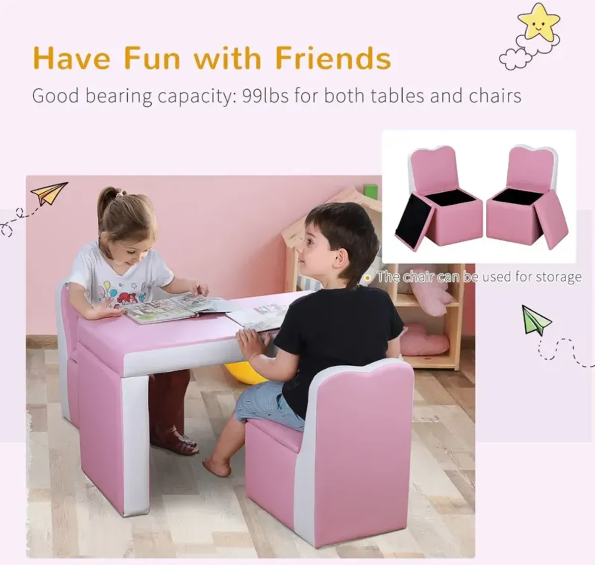 Pink Kiddie Convertible: 2-in-1 Sofa Chair Set with Storage