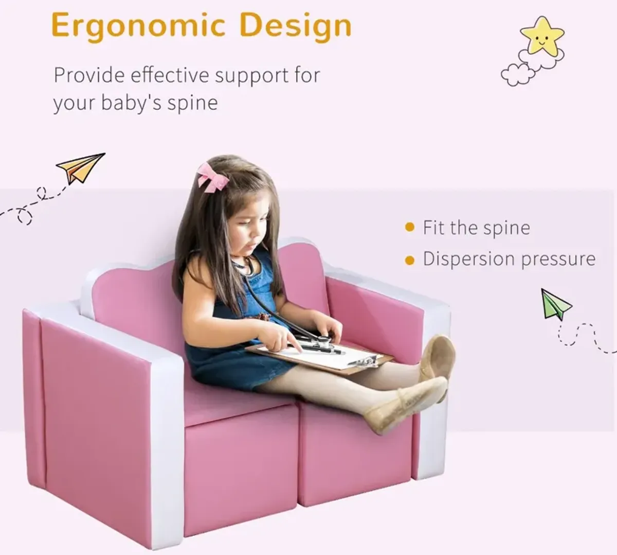 Pink Kiddie Convertible: 2-in-1 Sofa Chair Set with Storage