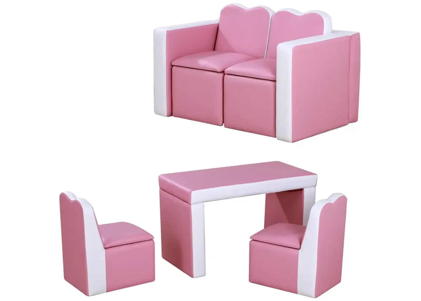 Pink Kiddie Convertible: 2-in-1 Sofa Chair Set with Storage