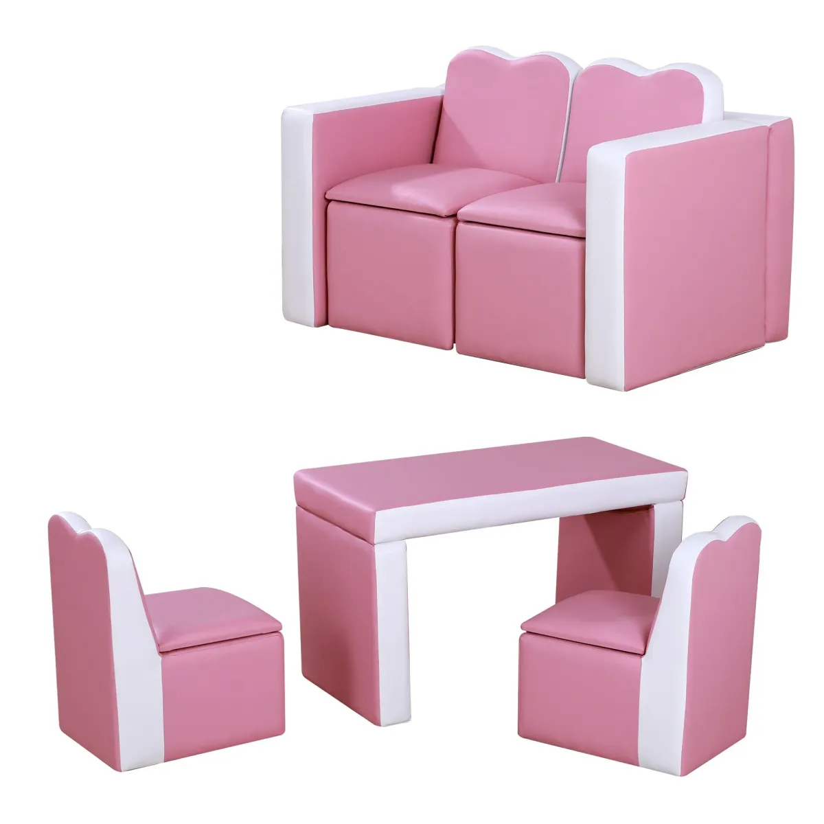 Pink Kiddie Convertible: 2-in-1 Sofa Chair Set with Storage