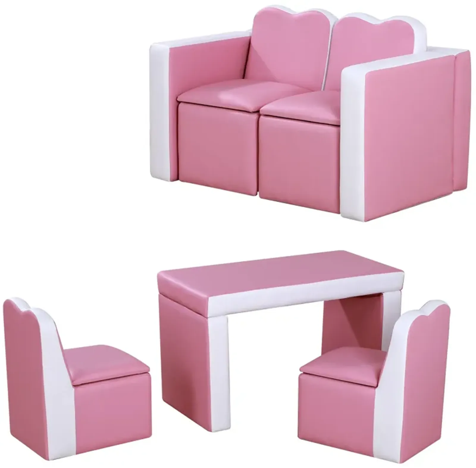 Pink Kiddie Convertible: 2-in-1 Sofa Chair Set with Storage