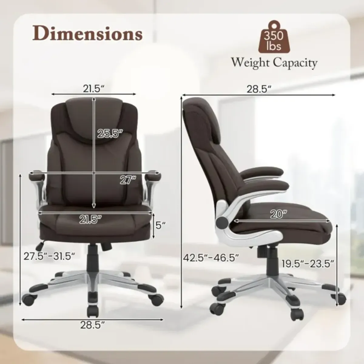 Ergonomic Office PU Leather Executive Chair with Flip-up Armrests and Rocking Function