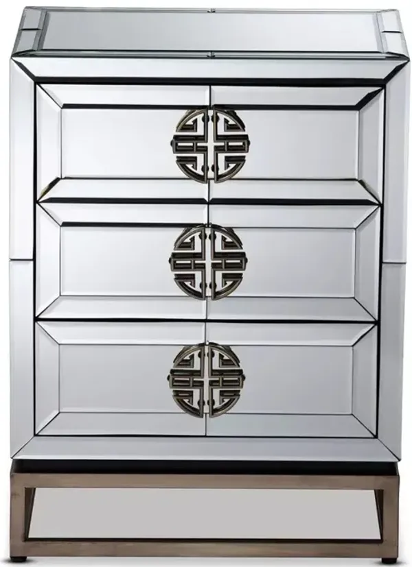 Baxton Studio Laken Contemporary Glam And Luxe Mirrored And Antique Bronze Finished 3-Drawer Nightstand