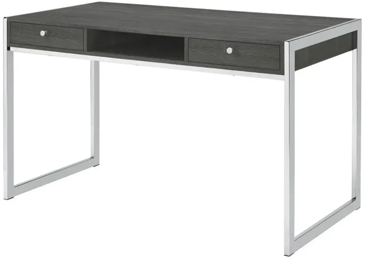 Wallice 2-drawer Writing Desk Weathered Grey and Chrome