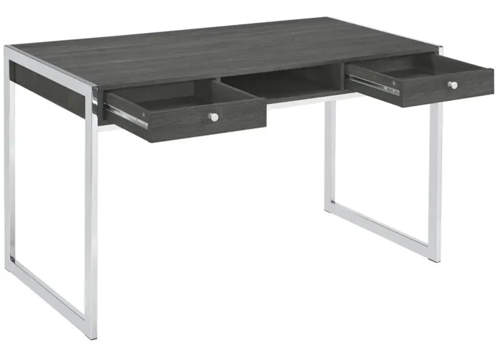 Wallice 2-drawer Writing Desk Weathered Grey and Chrome