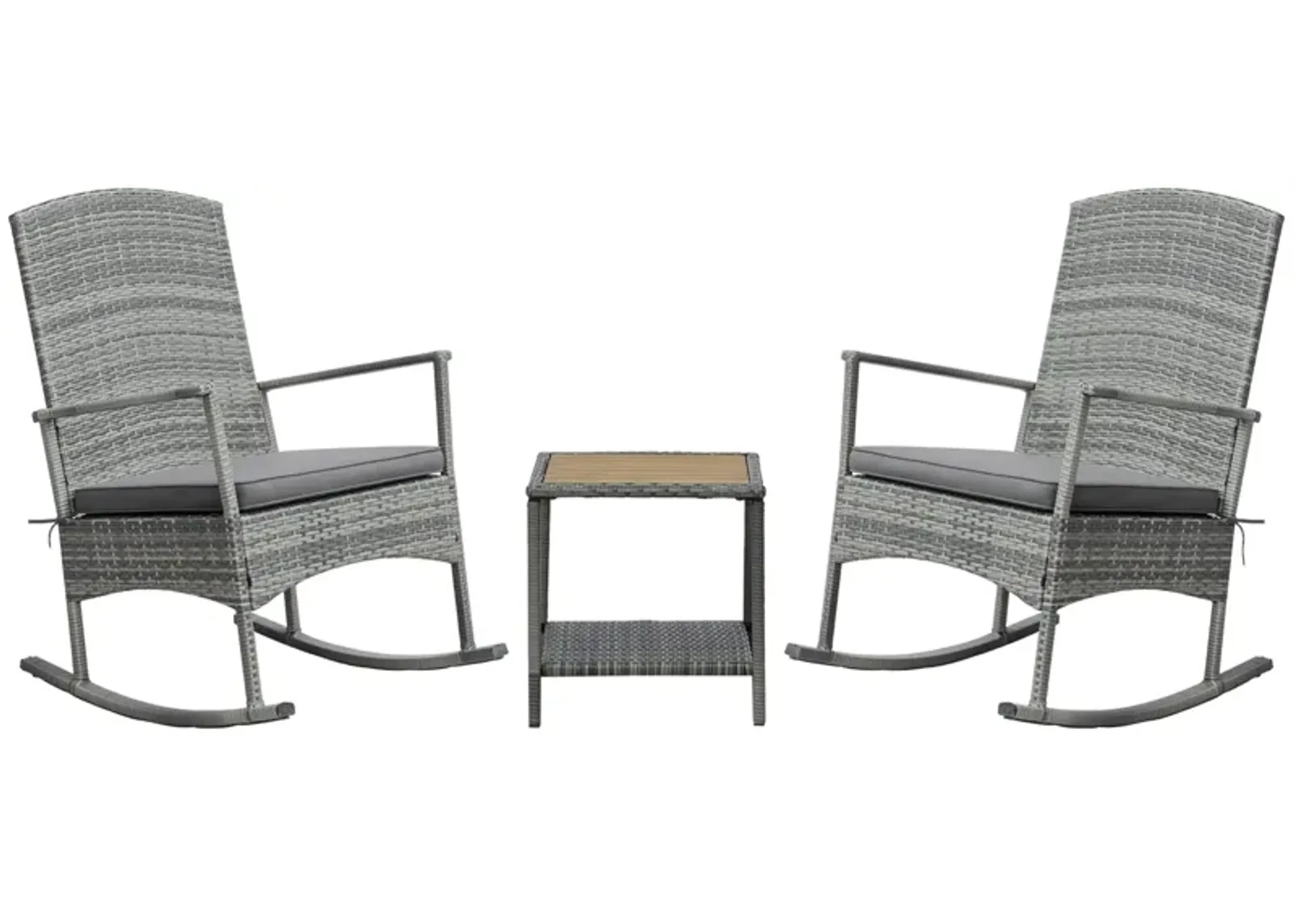 Grey Porch Relaxation: 3-Piece PE Rattan Rocking Chair Set