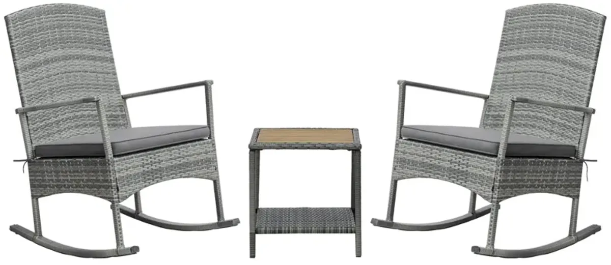 Grey Porch Relaxation: 3-Piece PE Rattan Rocking Chair Set