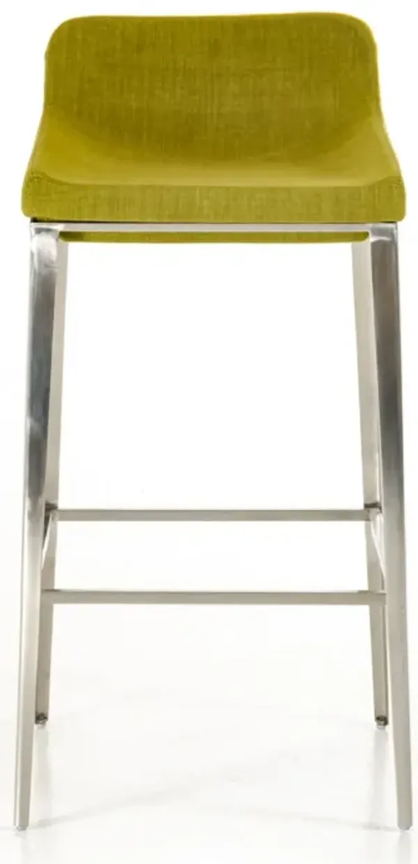Cid 30 Inch Modern Bar Stool, Low Back, Metal Legs, Green-Benzara