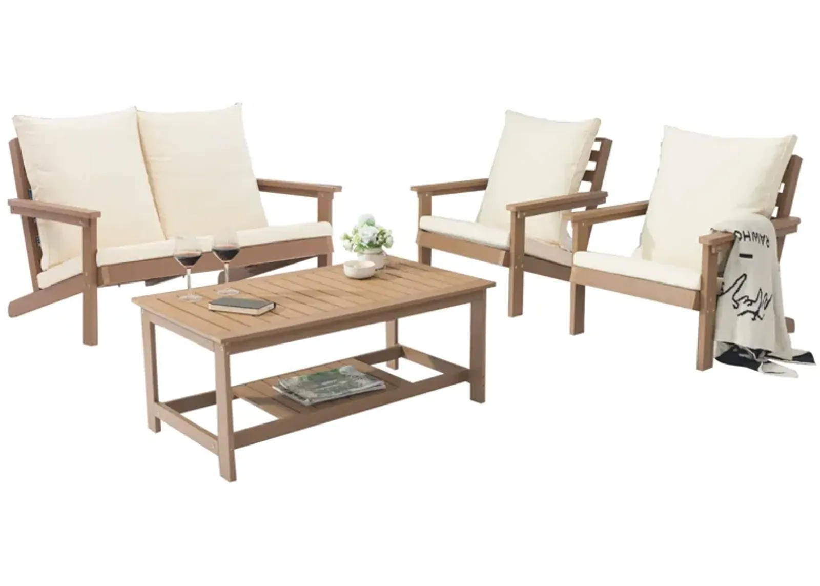 MONDAWE 4 Pieces Patio Conversation Set with Rectangular Coffee Table