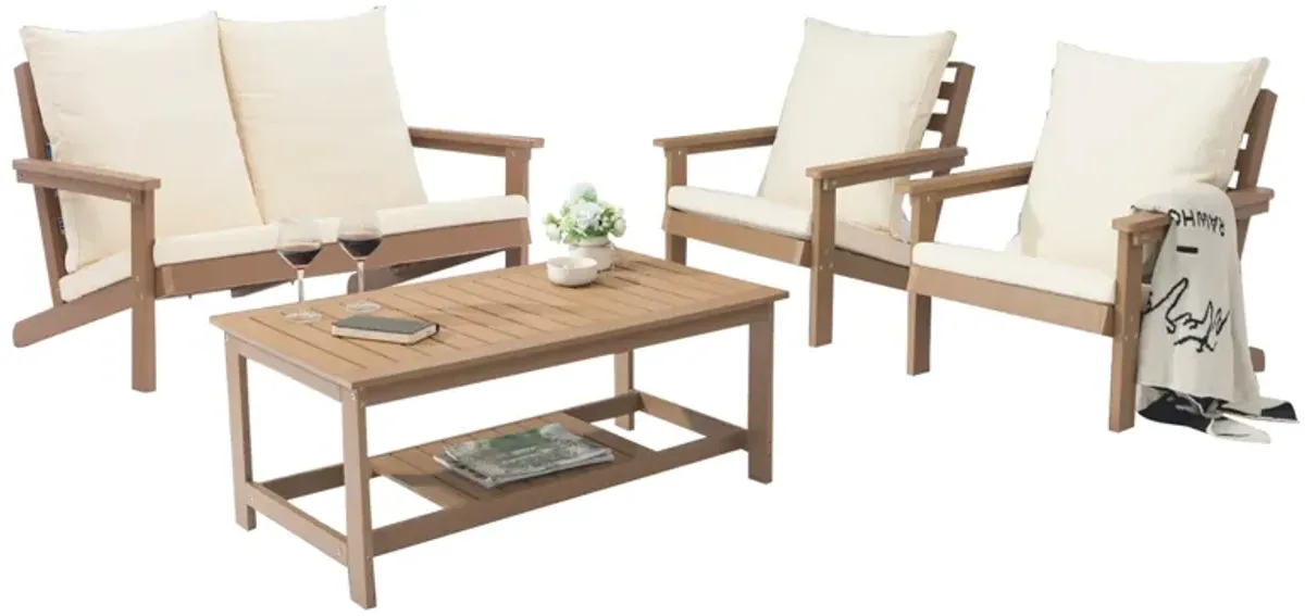 MONDAWE 4 Pieces Patio Conversation Set with Rectangular Coffee Table